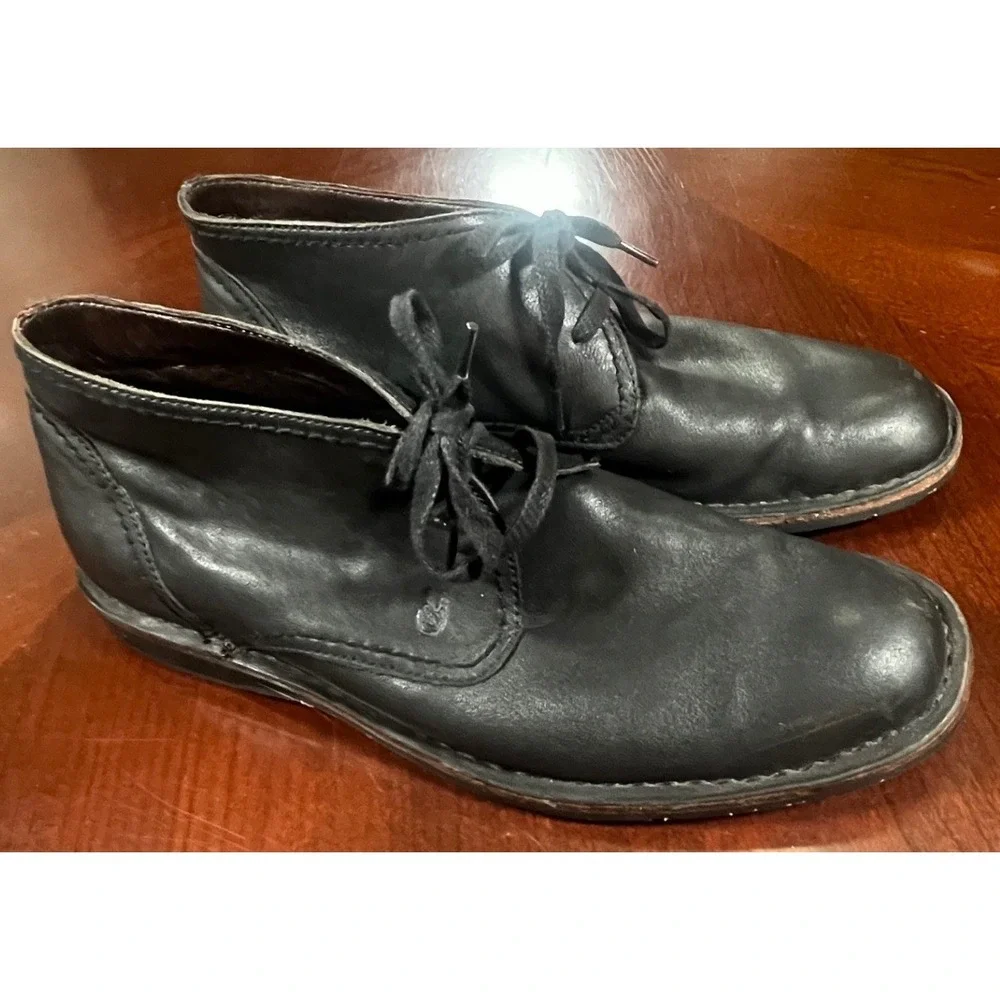 John Varvatos USA Mens Black Leather Chukka Desert Boots Peace Logo 10.5 Euc